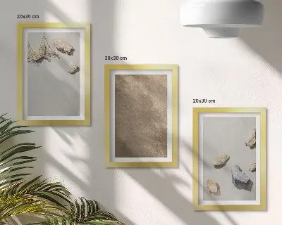 Trittico incorniciato pietre da spiaggia con strutture naturali