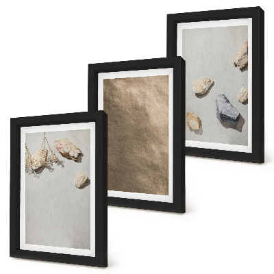 Trittico incorniciato Pietre da spiaggia, strutture naturali