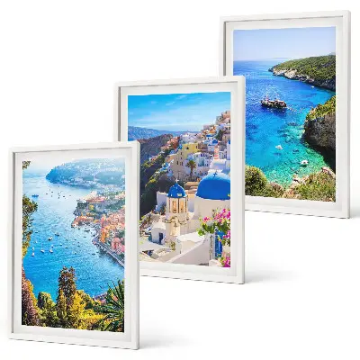 Set di 3 quadri con vedute greche di Santorini Oia