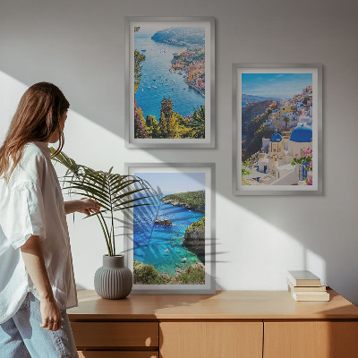 Set di 3 quadri Vedute greche di Santorini Oia