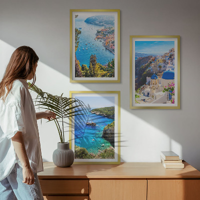 Set di 3 quadri Vedute greche di Santorini Oia