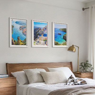 Set di 3 quadri Vedute greche di Santorini Oia