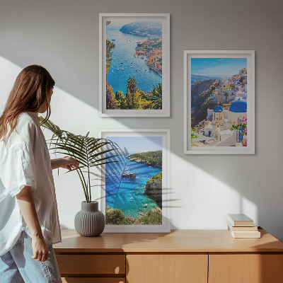 Set di 3 quadri Vedute greche di Santorini Oia