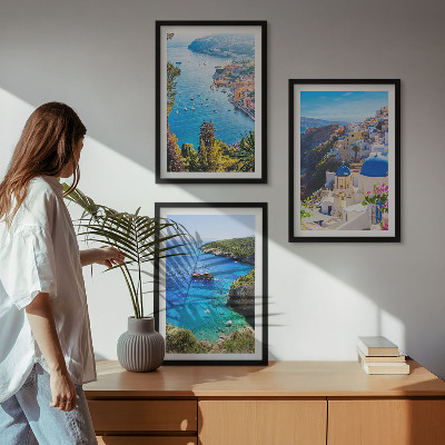 Set di 3 quadri Vedute greche di Santorini Oia
