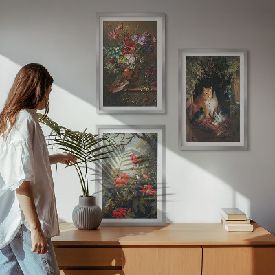Composizione di quadri Fiori vintage, gatti, natura