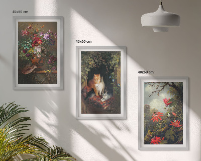 Composizione di quadri Fiori vintage, gatti, natura
