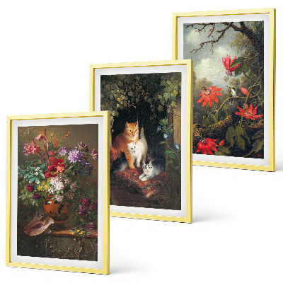 Composizione di quadri Fiori vintage, gatti, natura