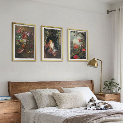 Composizione di quadri Fiori vintage, gatti, natura