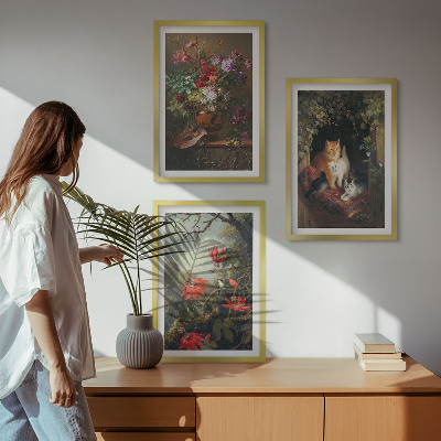 Composizione di quadri Fiori vintage, gatti, natura