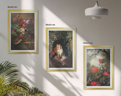 Composizione di quadri Fiori vintage, gatti, natura