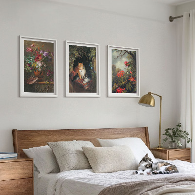 Composizione di quadri Fiori vintage, gatti, natura