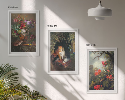 Composizione di quadri Fiori vintage, gatti, natura