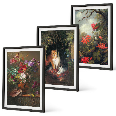 Composizione di quadri Fiori vintage, gatti, natura