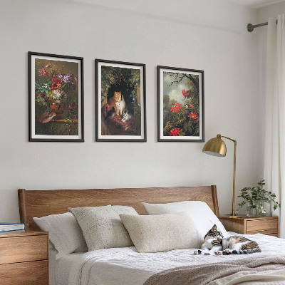 Composizione di quadri Fiori vintage, gatti, natura