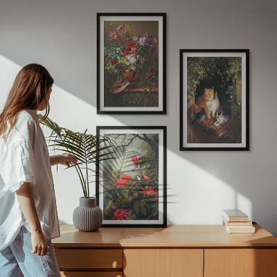 Composizione di quadri Fiori vintage, gatti, natura