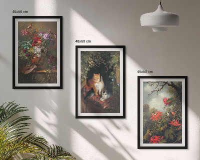 Composizione di quadri Fiori vintage, gatti, natura