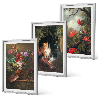 Composizione di quadri Fiori vintage, gatti, natura
