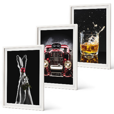 Set di 3 quadri Gambe di donna rosa auto whisky