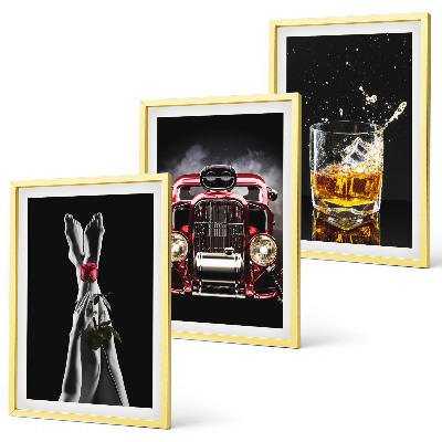 Set di 3 quadri Gambe di donna rosa auto whisky