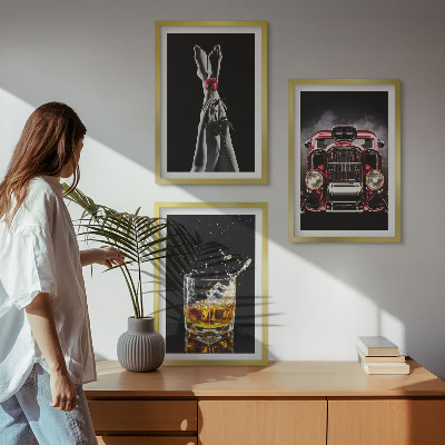 Set di 3 quadri Gambe di donna rosa auto whisky