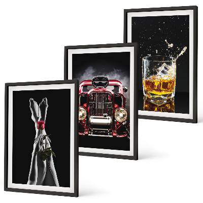 Set di 3 quadri Gambe di donna rosa auto whisky