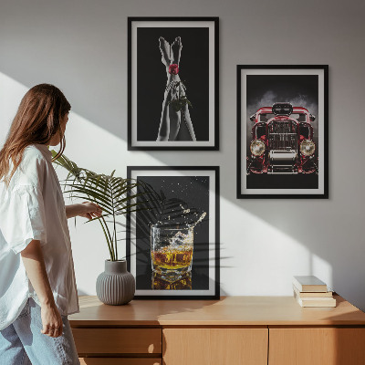 Set di 3 quadri Gambe di donna rosa auto whisky