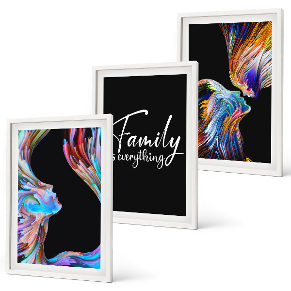 Set di 3 quadri Ritratti di persone, motivi colorati, famiglia