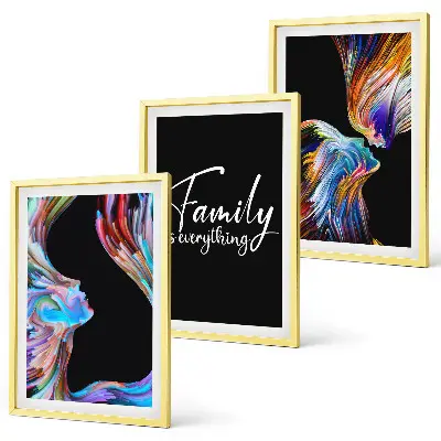 Set di 3 quadri con ritratti di persone e motivi colorati a tema famiglia
