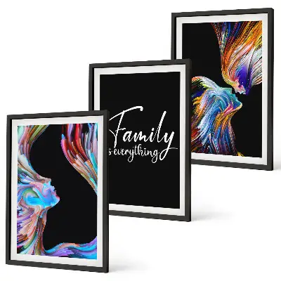 Set di 3 quadri con ritratti di persone e motivi colorati a tema famiglia