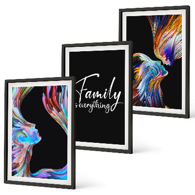 Set di 3 quadri Ritratti di persone, motivi colorati, famiglia
