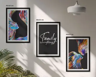 Set di 3 quadri con ritratti di persone e motivi colorati a tema famiglia