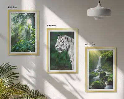 Composizione di quadri rappresentante una cascata nella giungla con tigre