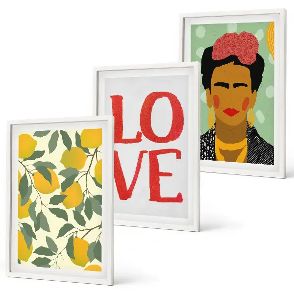 Set di 3 quadri con il ritratto di Frida e limoni