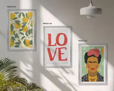 Set di 3 quadri con il ritratto di Frida e limoni