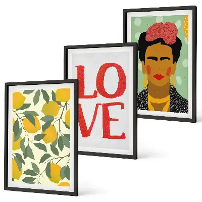 Set di 3 quadri con il ritratto di Frida e limoni