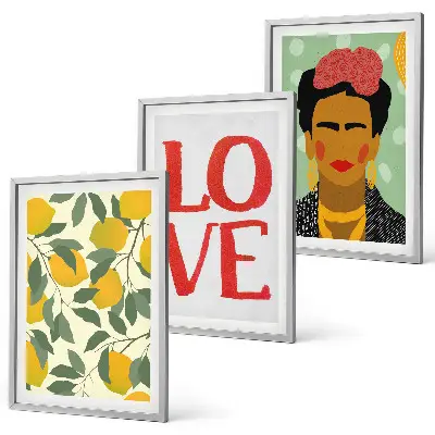 Set di 3 quadri con il ritratto di Frida e limoni