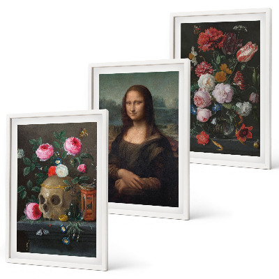 Composizione di quadri Fiori teschio ritratto Monna Lisa
