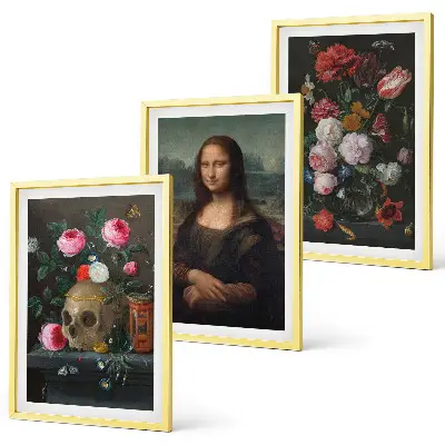 Composizione di quadri con ritratto della Monna Lisa in versione teschio floreale