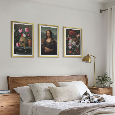 Composizione di quadri Fiori teschio ritratto Monna Lisa