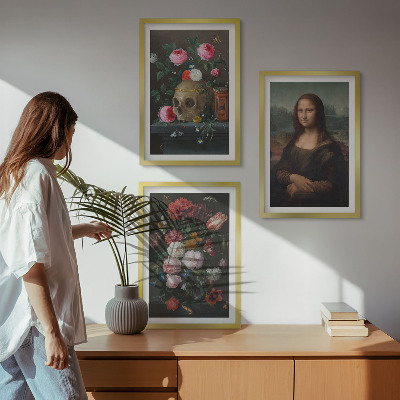 Composizione di quadri Fiori teschio ritratto Monna Lisa