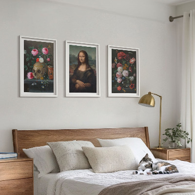 Composizione di quadri Fiori teschio ritratto Monna Lisa