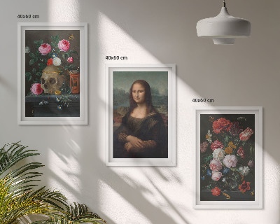 Composizione di quadri Fiori teschio ritratto Monna Lisa