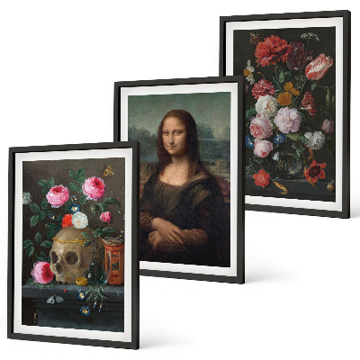 Composizione di quadri Fiori teschio ritratto Monna Lisa