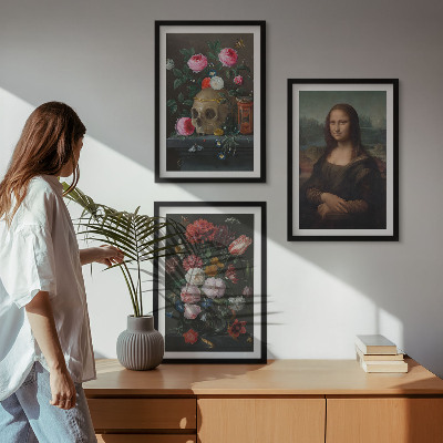 Composizione di quadri Fiori teschio ritratto Monna Lisa