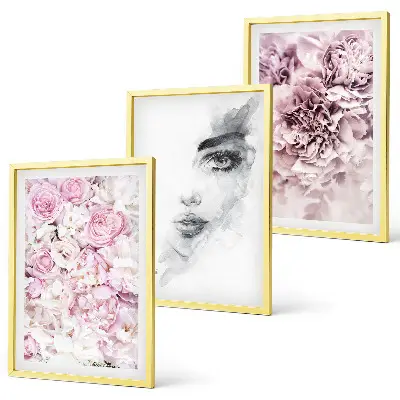 Set di 3 quadri peonie e ritratto di donna in bianco e nero