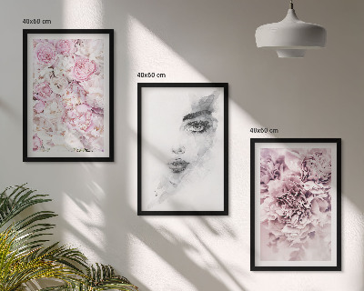 Set di 3 quadri Peonie, ritratto di una donna in bianco e nero