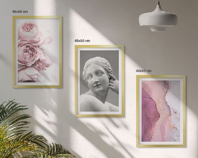 Composizione di quadri Peonie, scultura astratta di donna