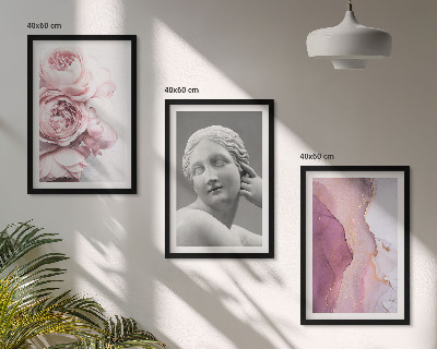 Composizione di quadri Peonie, scultura astratta di donna