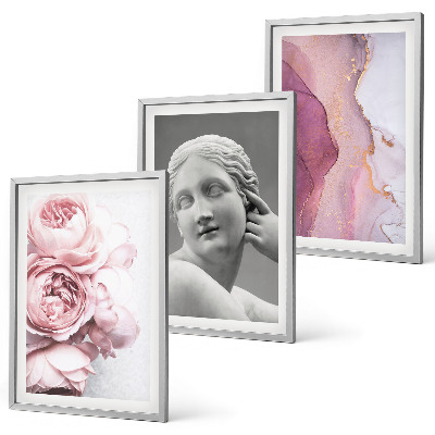 Composizione di quadri Peonie, scultura astratta di donna