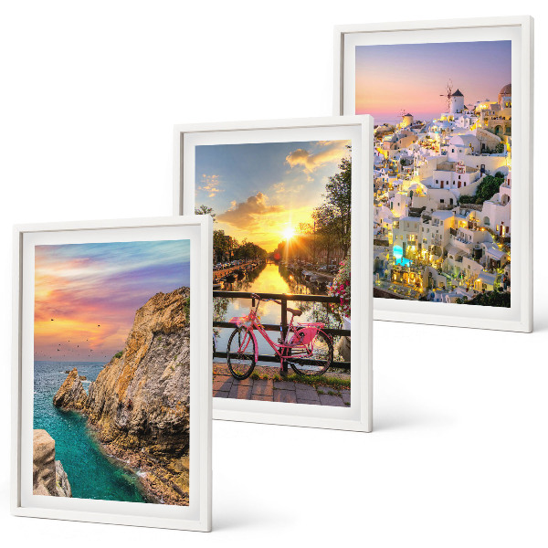 Set di 3 quadri Vista sul mare tramonto